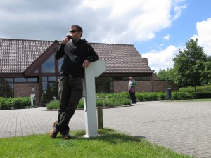 Jared Tasting a Belgium in front of the trappist monastery, St. Sixtus